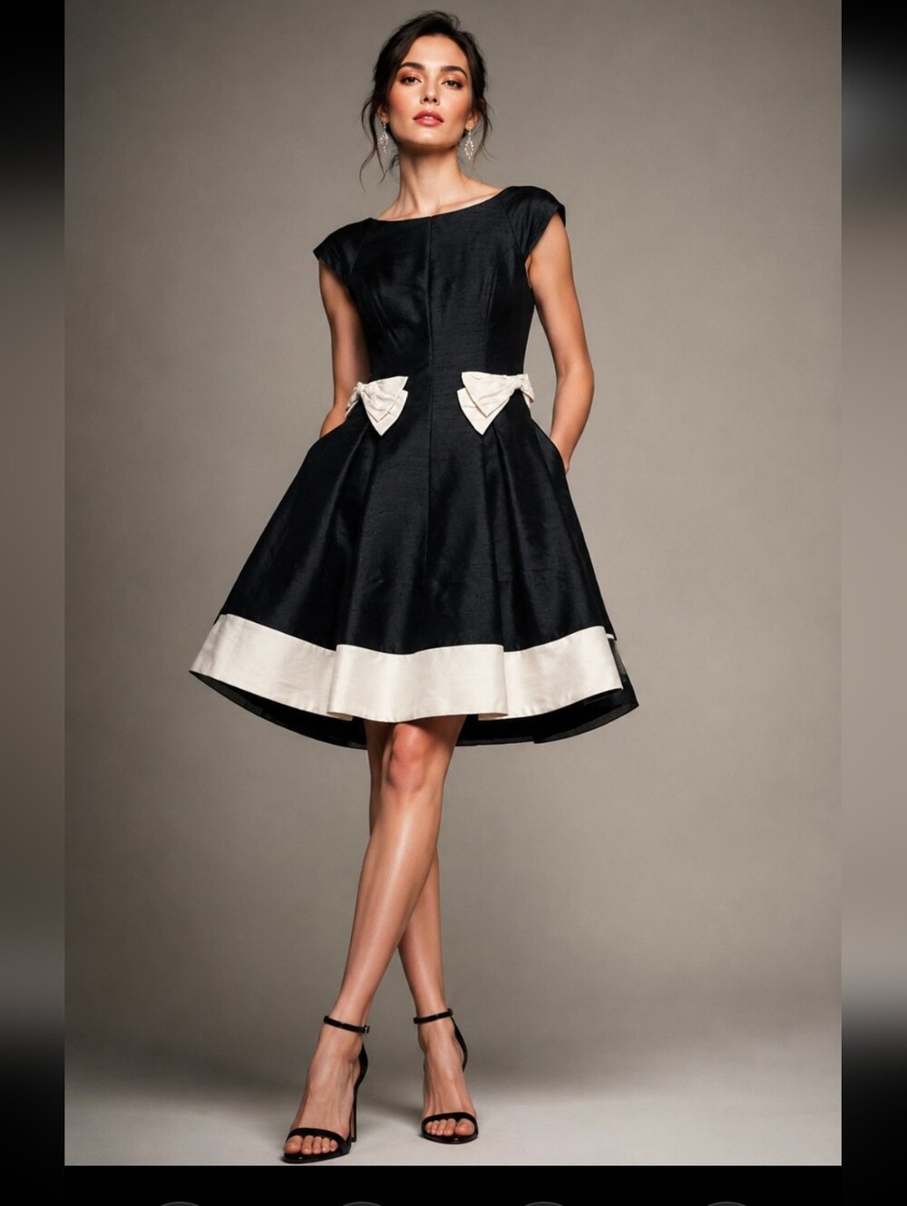 Alannah Hill Silk Black Ivory Bows Cocktail Holiday Party Wedding Dress Size 8